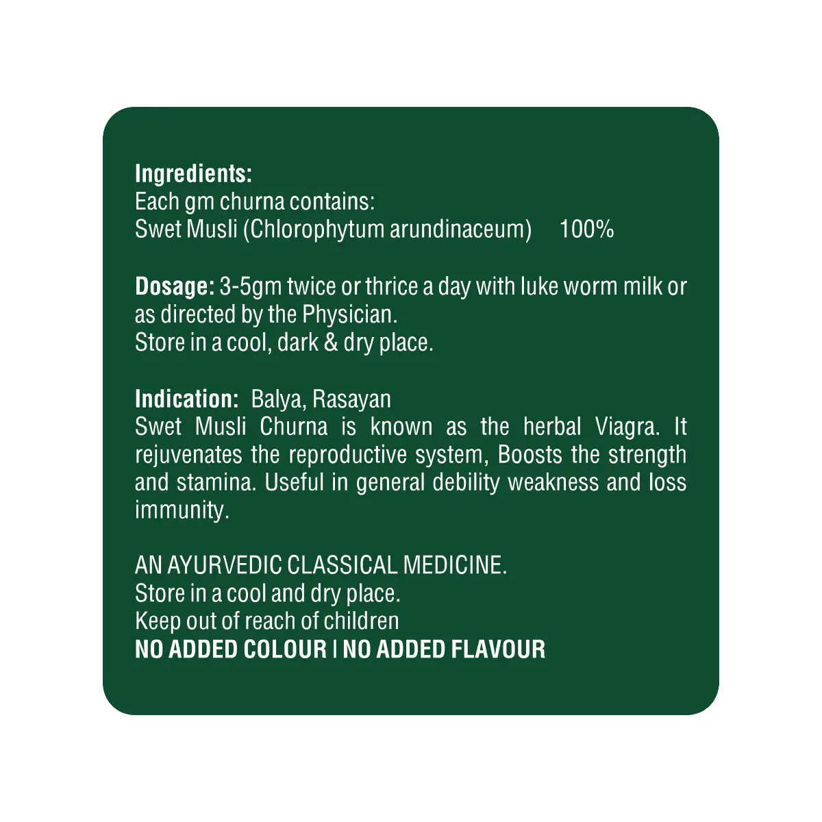 Zeelab Swet (Safed) Musli Churna 100gm | Fertility, Strength and Immunity