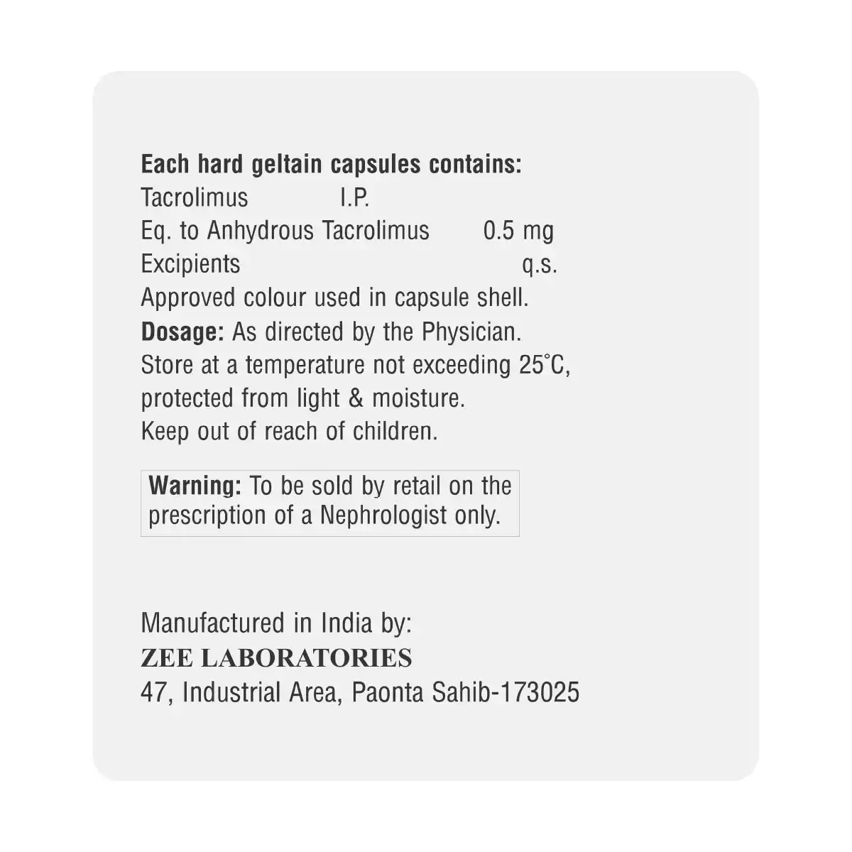Tacrosze 0.5 | Tacrolimus 0.5mg Capsule | Strip of 10 Capsules