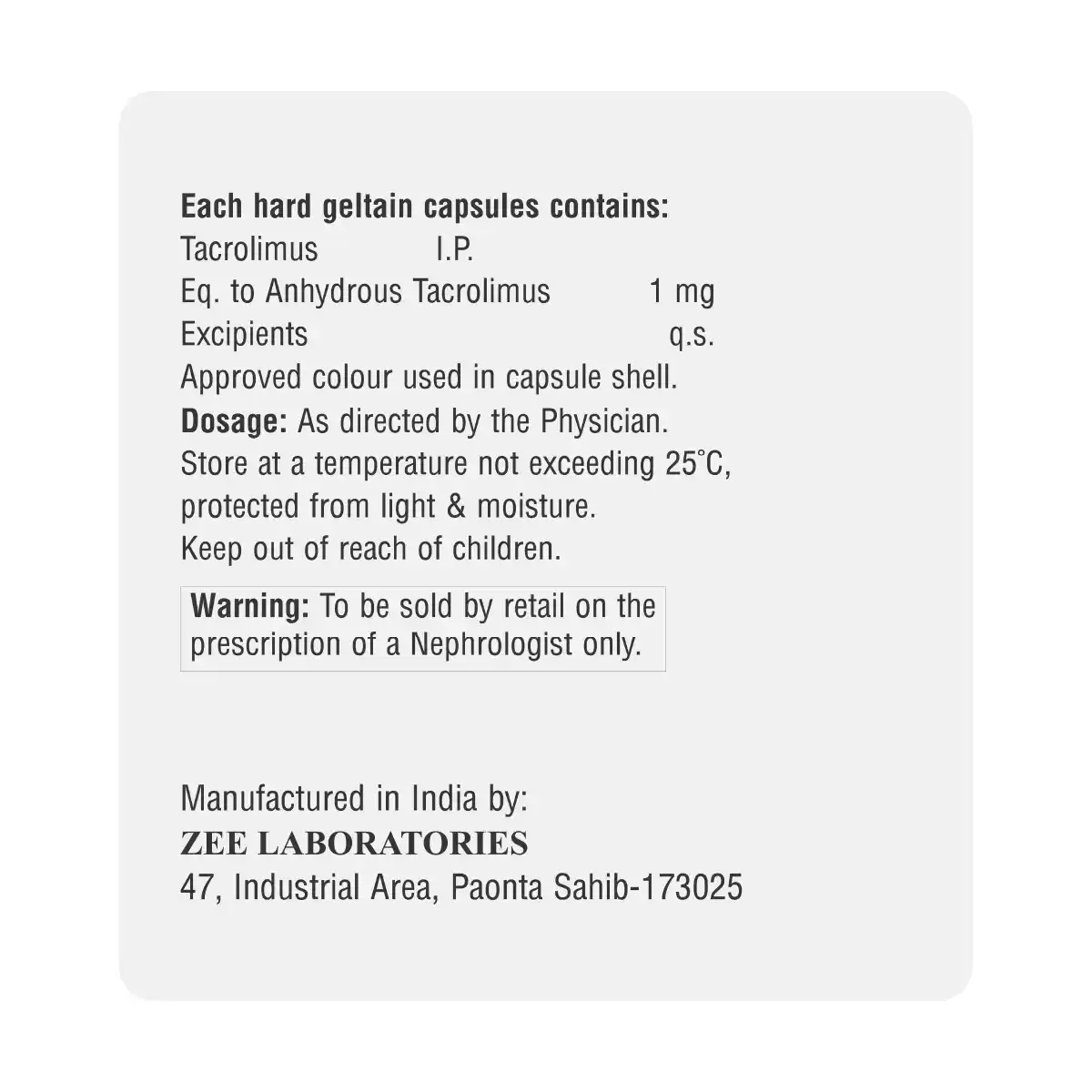 Tacrosze 1 | Tacrolimus 1mg Capsule | Strip of 10 Capsules