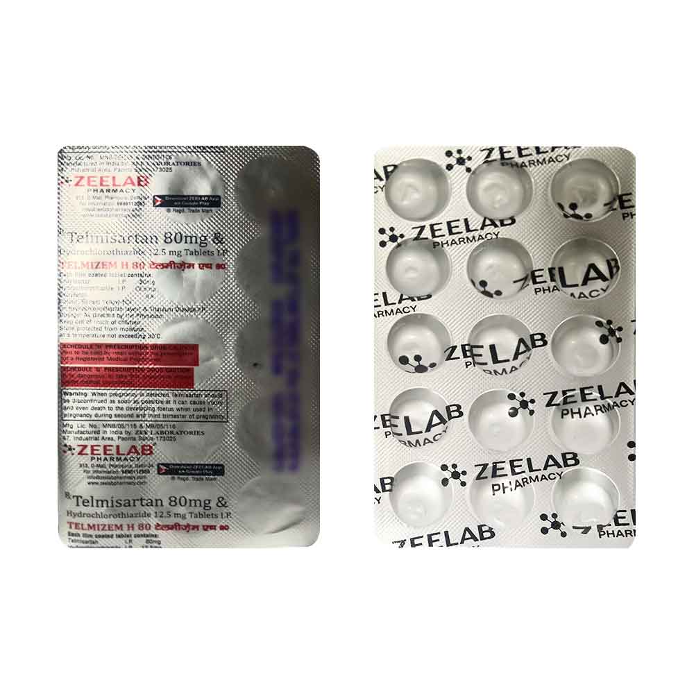 Telmizem H 80 | Telmisartan 80mg + Hydrochlorothiazide 12.5mg Tablet | Strip of 15 Tablets