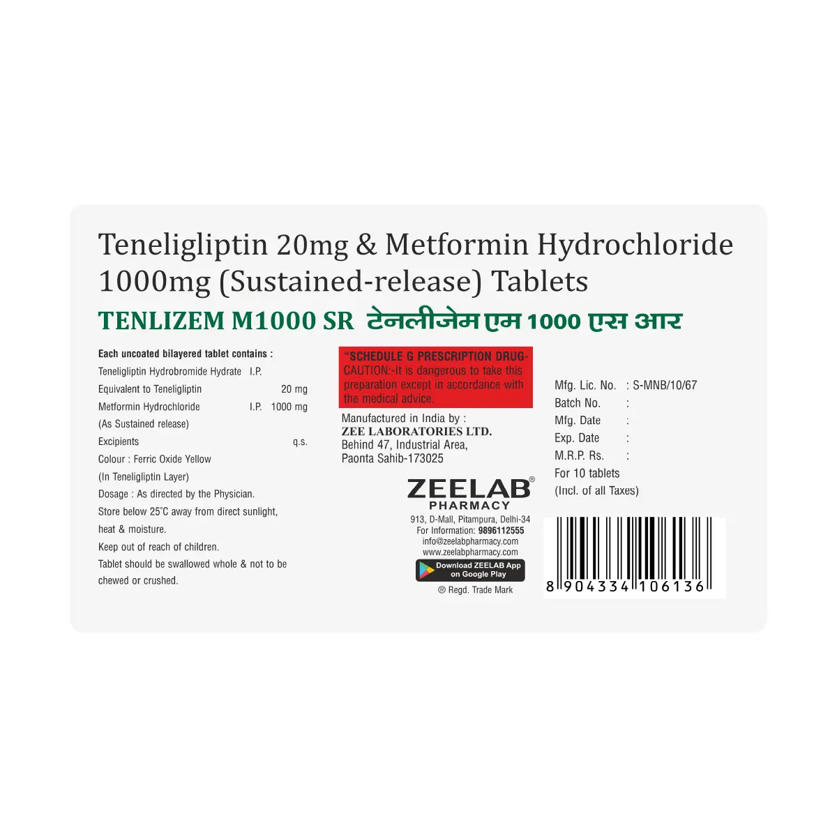 Tenlizem M 1000 SR Tablet