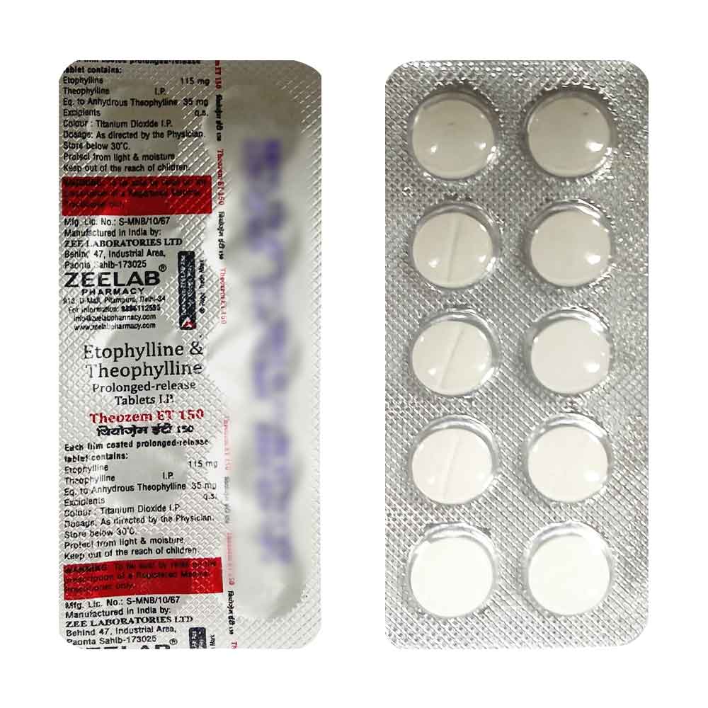 Theozem ET 150 | Etofylline 115mg + Theophylline 35mg PR Tablet | Strip of 10 Tablets
