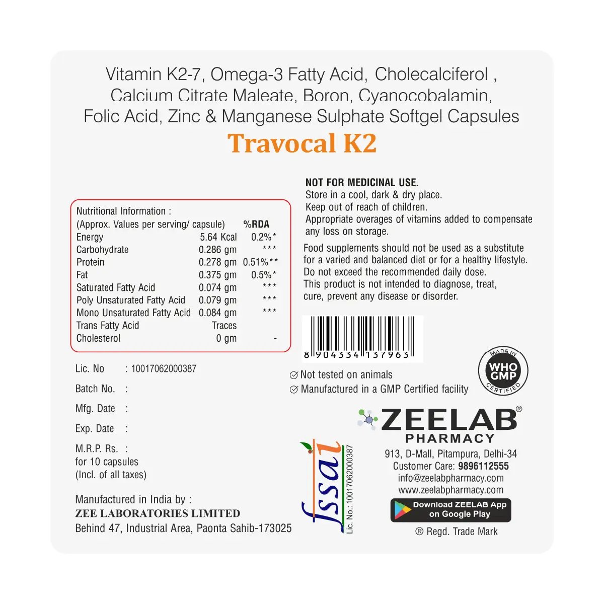 Travocal K2 Calcium Supplement Softgel Capsule | Supports Bone Health & Calcium Absorption