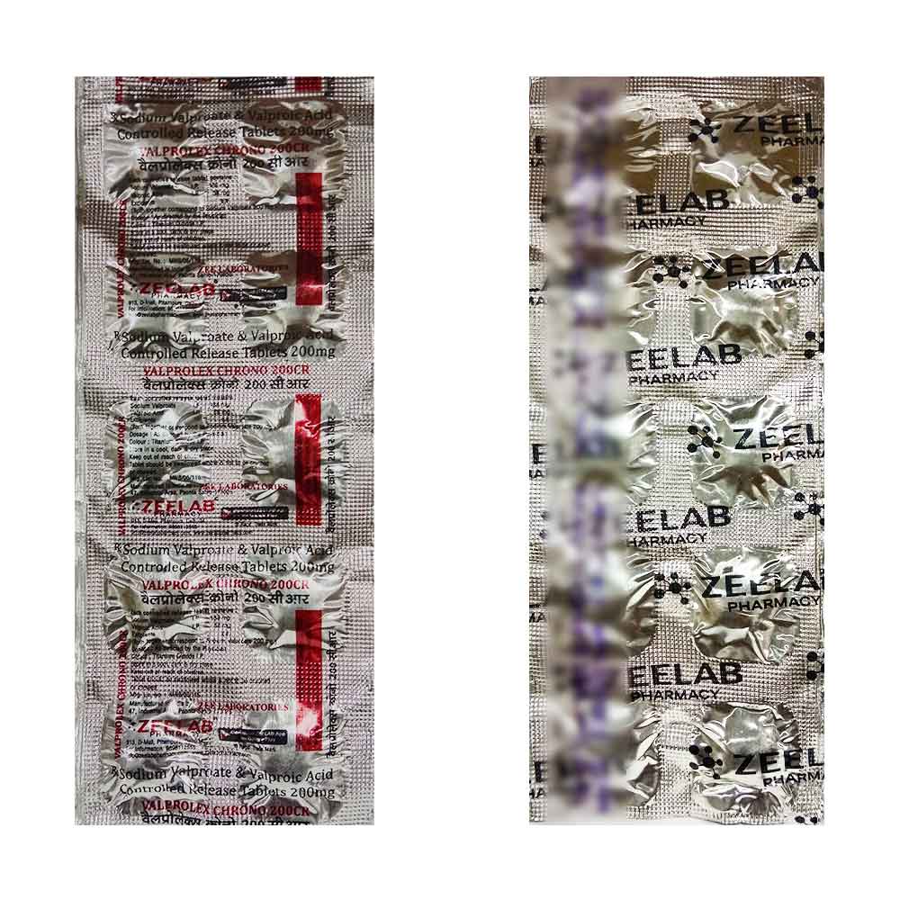 Valprolex Chrono 200 CR | Sodium Valproate 133mg + Valproic Acid 58mg Tablet | Strip of 10 Tablets