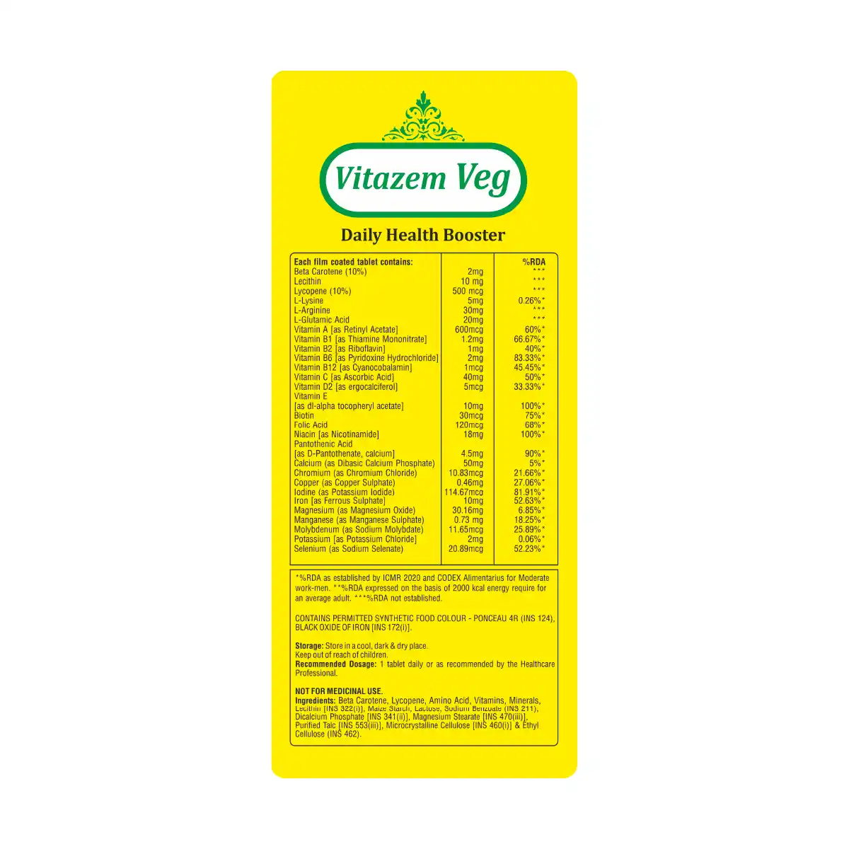 Vitazem Veg Tablet | Complete Multivitamin & Mineral Support for Daily Wellness