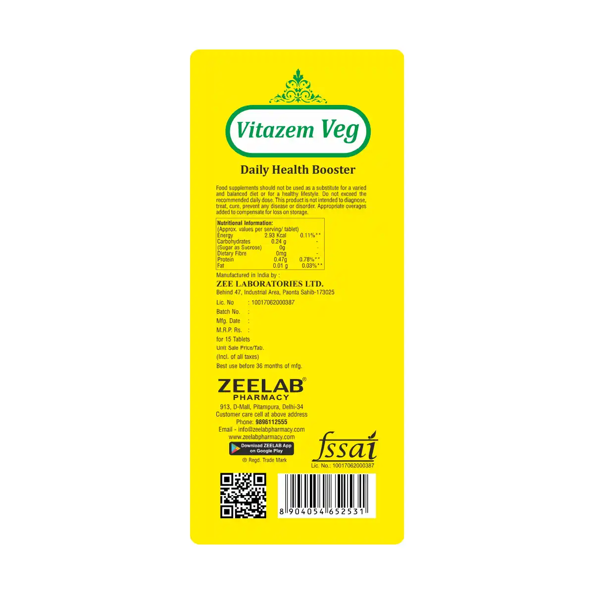 Vitazem Veg Tablet | Complete Multivitamin & Mineral Support for Daily Wellness
