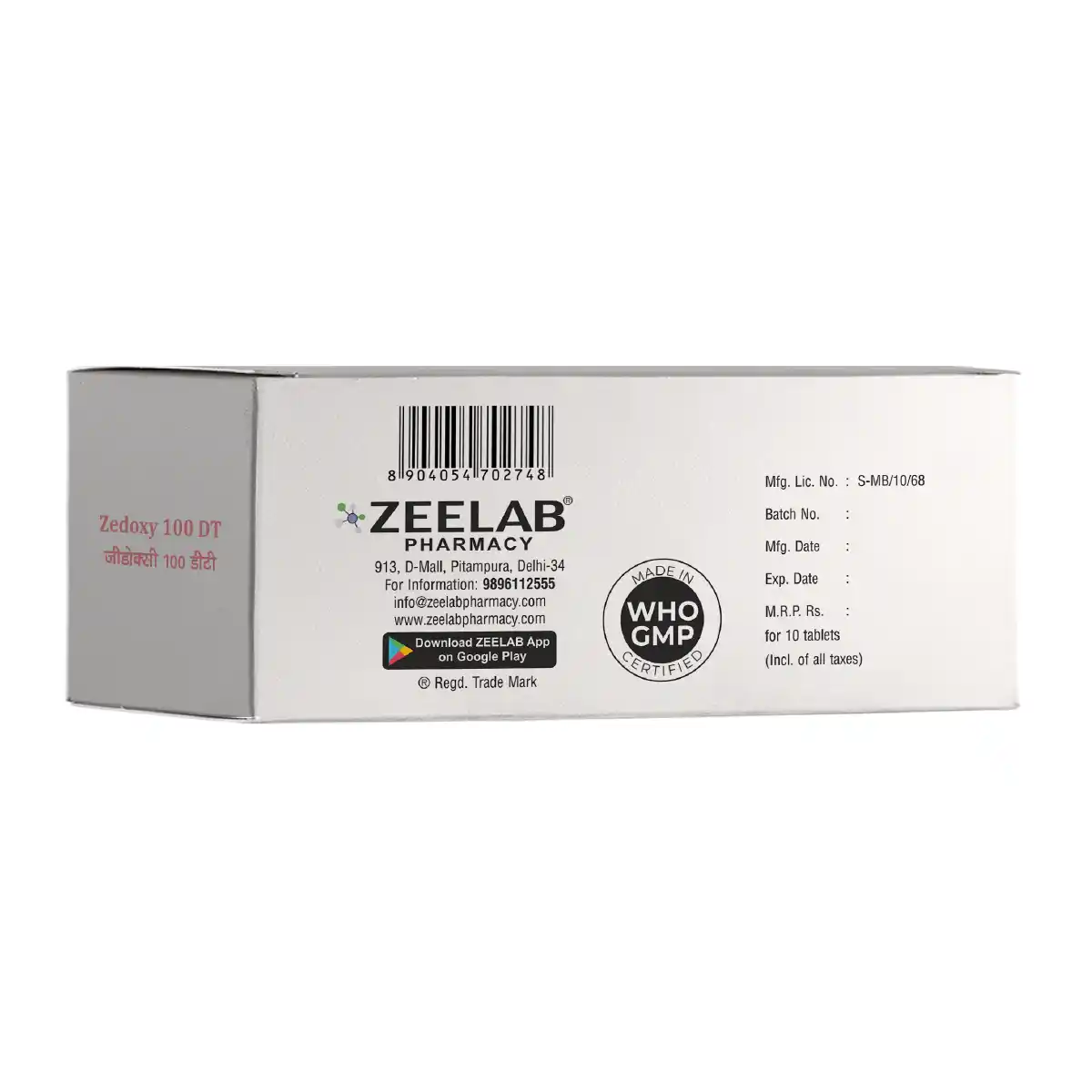 Zedoxy 100 DT | Cefpodoxime Proxetil 100mg Tablet | Strip of 10 Tablets