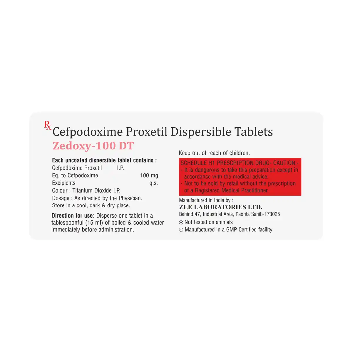 Zedoxy 100 DT | Cefpodoxime Proxetil 100mg Tablet | Strip of 10 Tablets