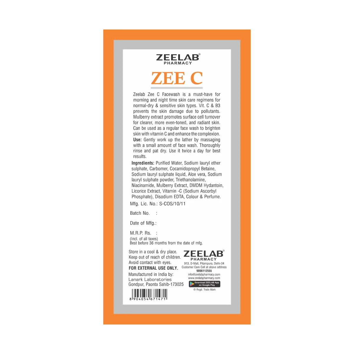 ZEE-C Vitamin C Face Wash 200ml
