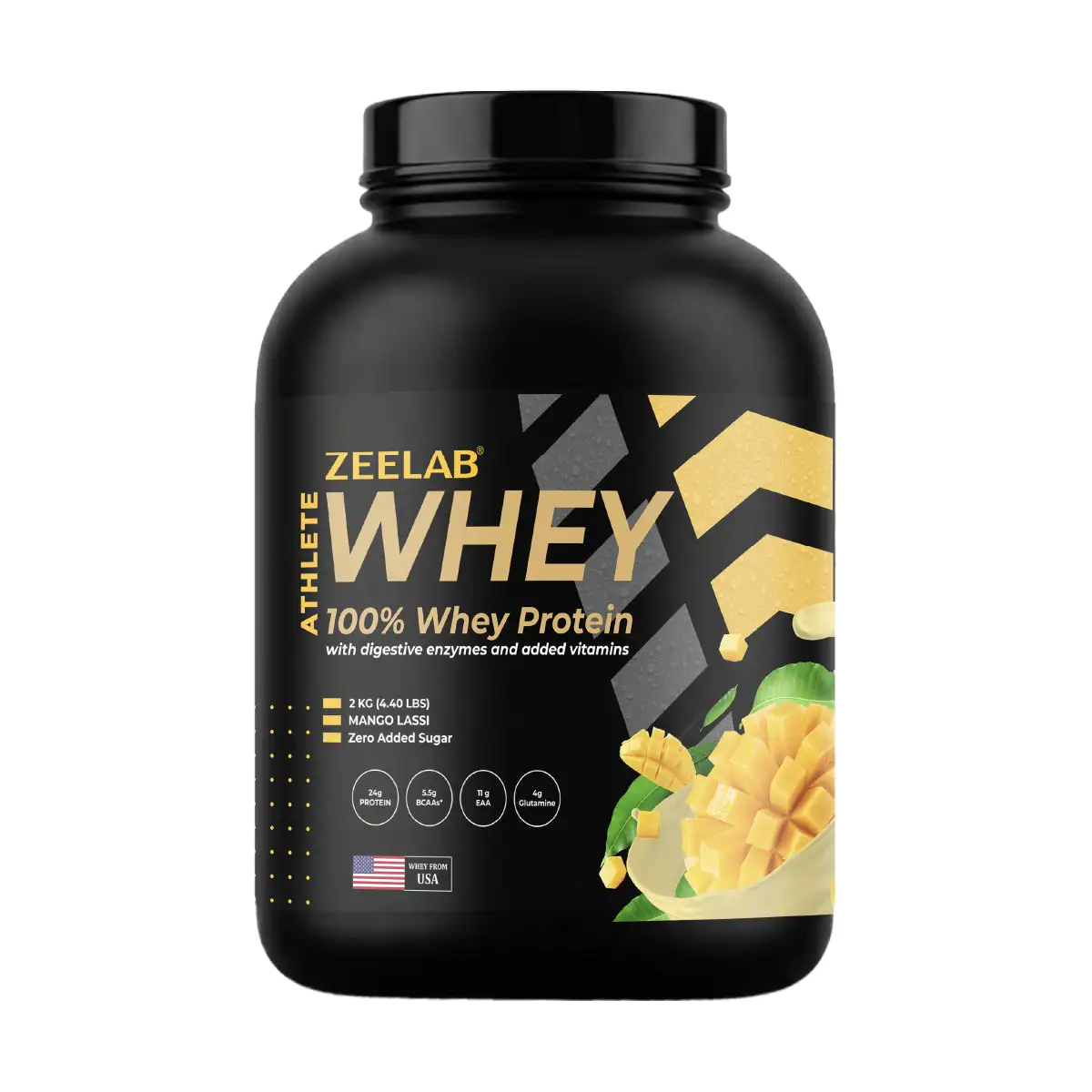 Zeelab Athlete 100% Whey Protein 2 kg (4.4 lb) Mango Lassi Flavour
