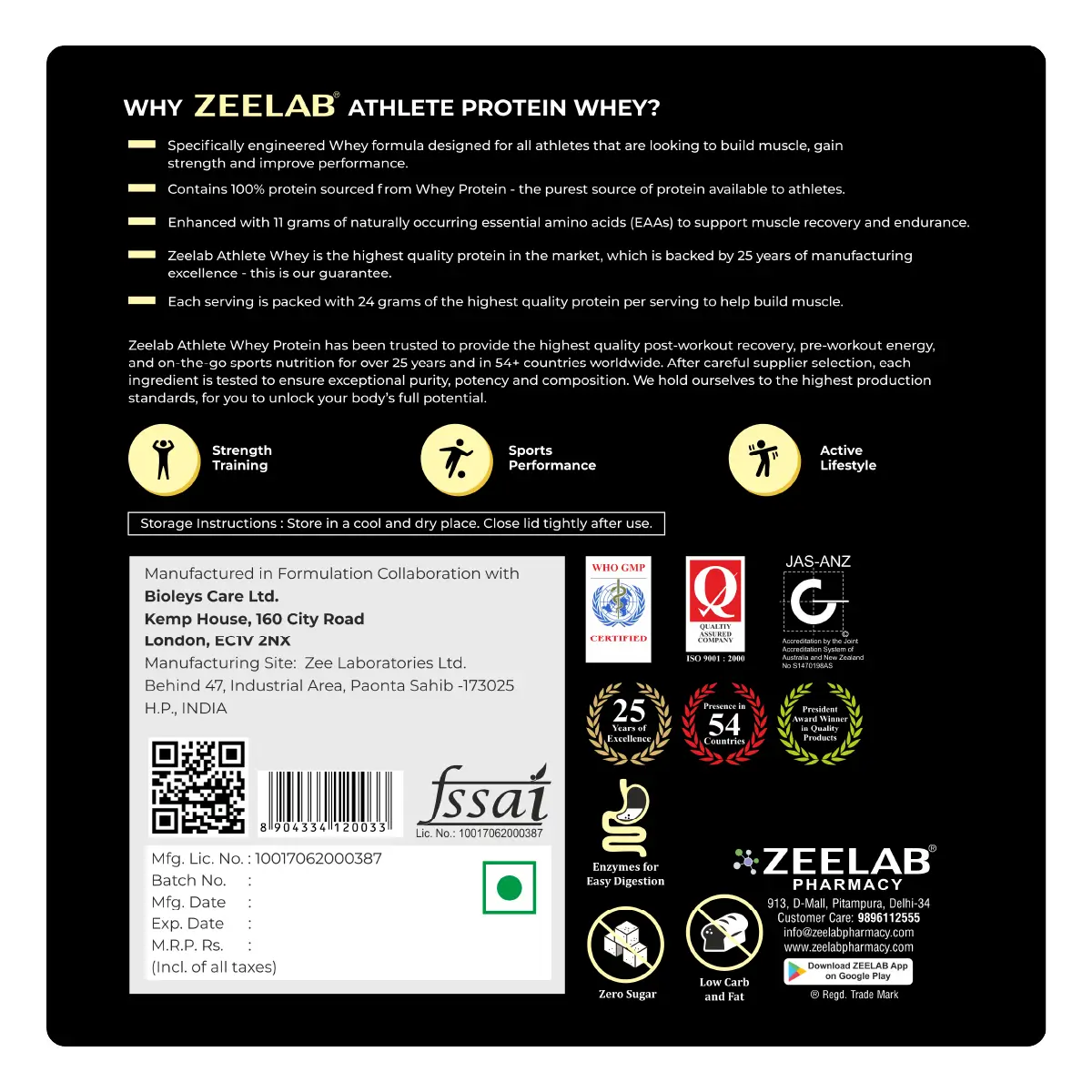 Zeelab Athlete 100% Whey Protein 2 kg (4.4 lb) French Vanilla Creme