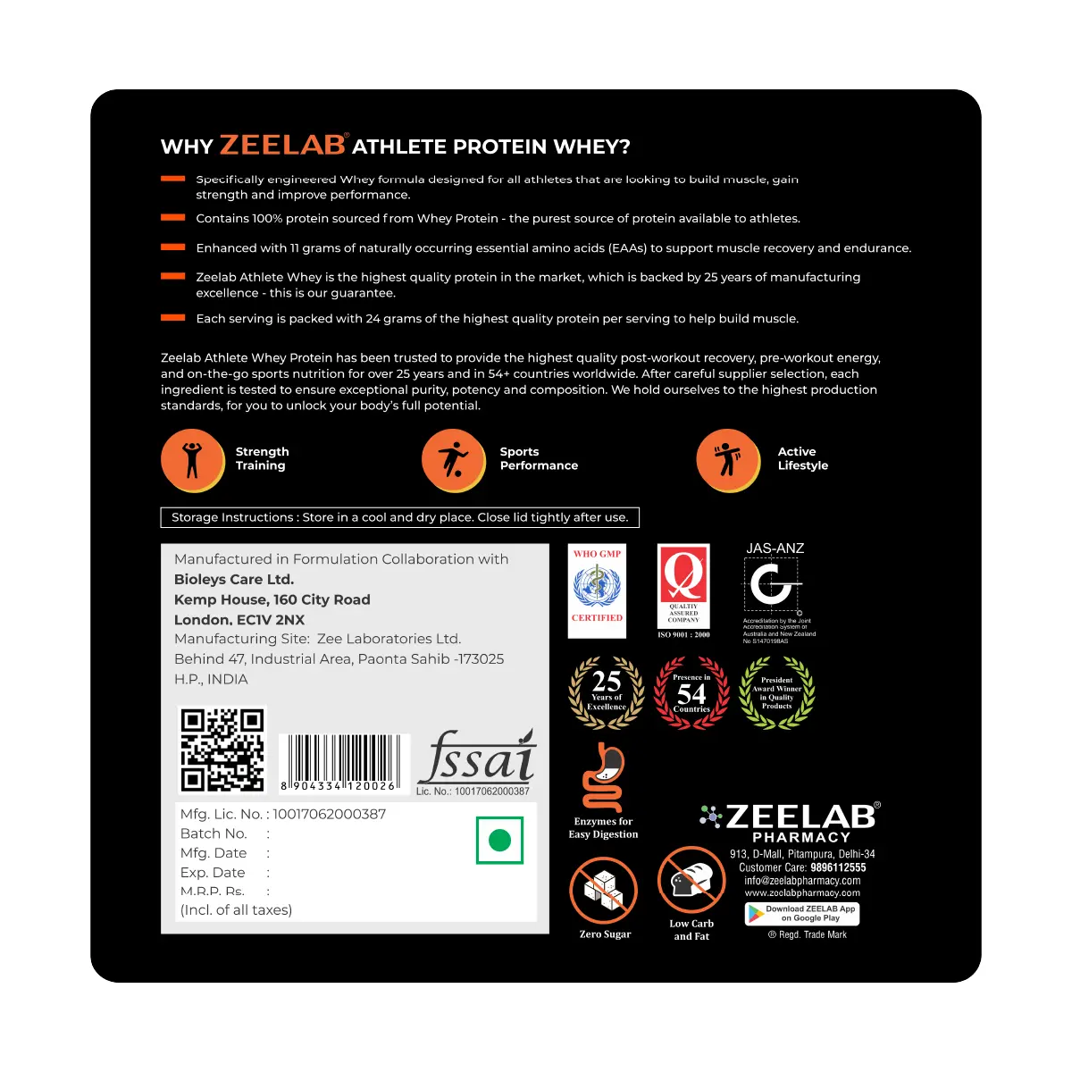 Zeelab Athlete 100% Whey Protein Rich Chocolate