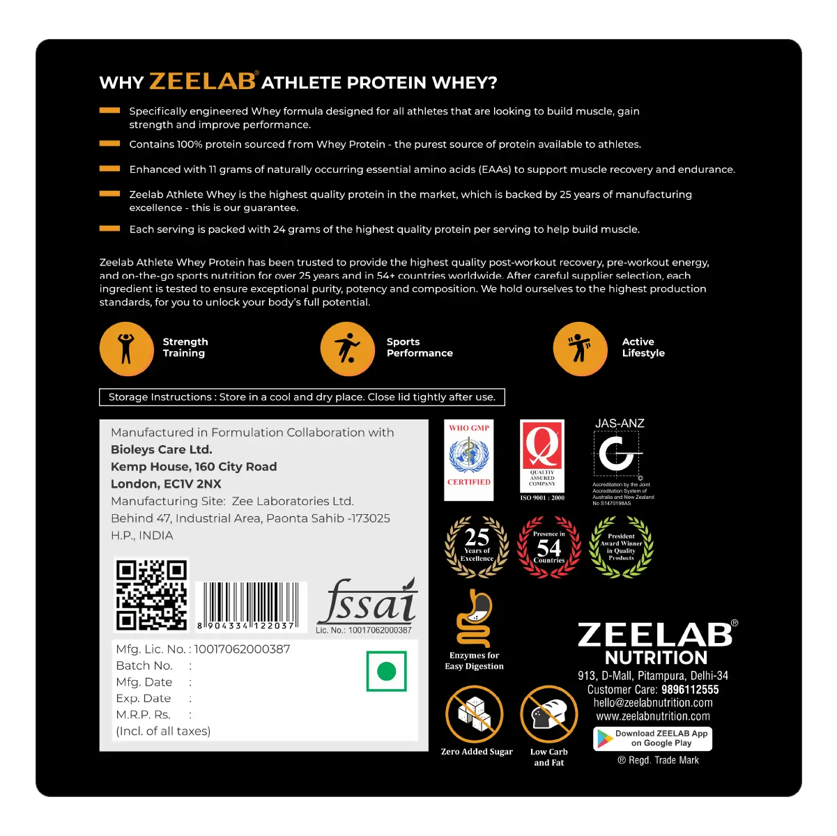 Zeelab Athlete 100% Whey Protein 2 kg (4.4 lb) Salted Caramel
