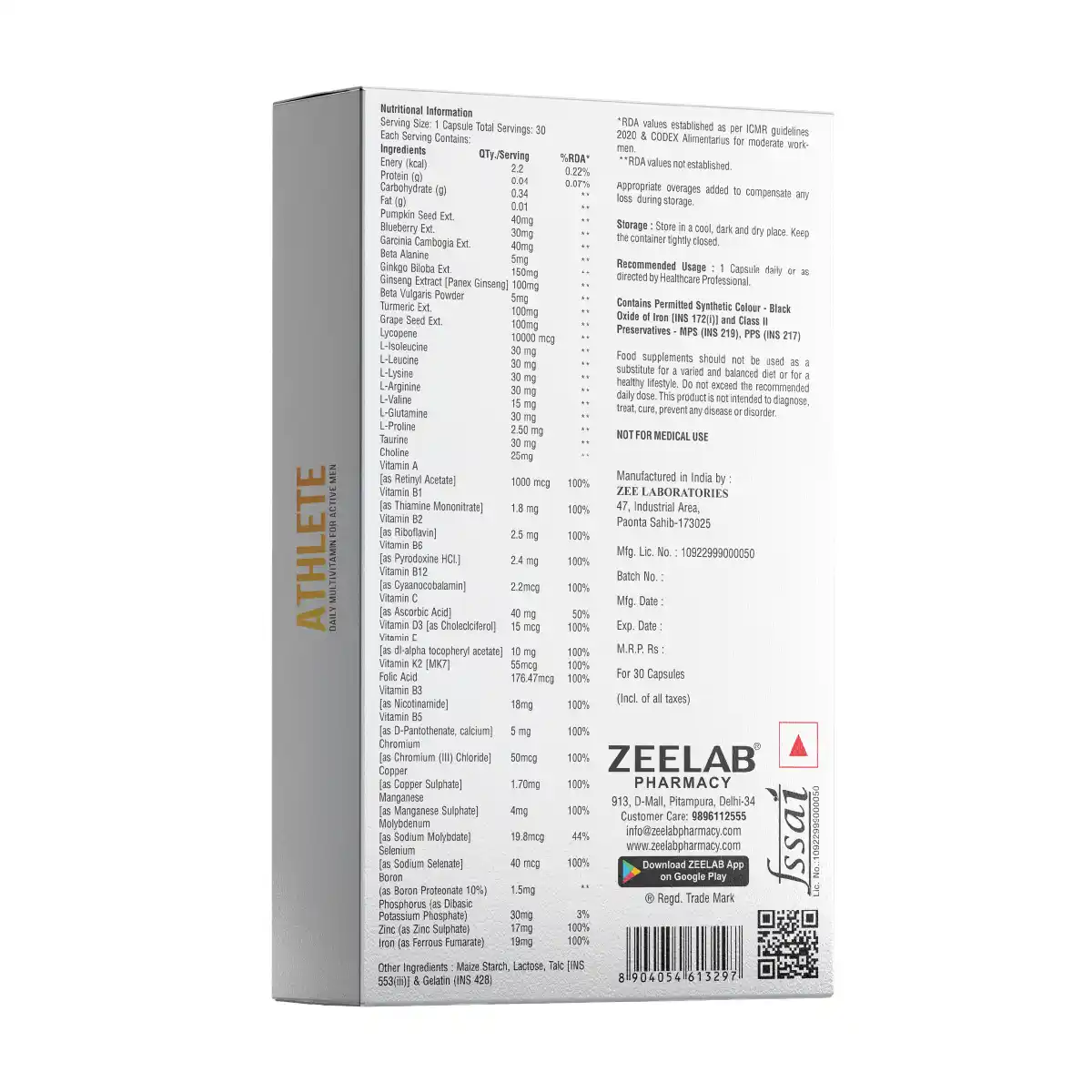 Zeelab Athlete Multivitamin For Men ( 30 Capsules )