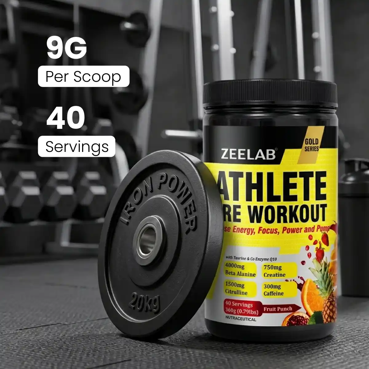 Zeelab Athlete Pre Workout - Fruit Punch Flavour | Workout Performance | 360g (40 Servings)