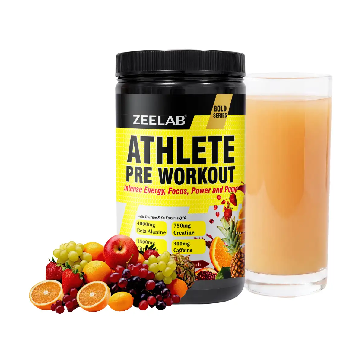 Zeelab Athlete Pre Workout - Fruit Punch Flavour | Workout Performance | 360g (40 Servings)