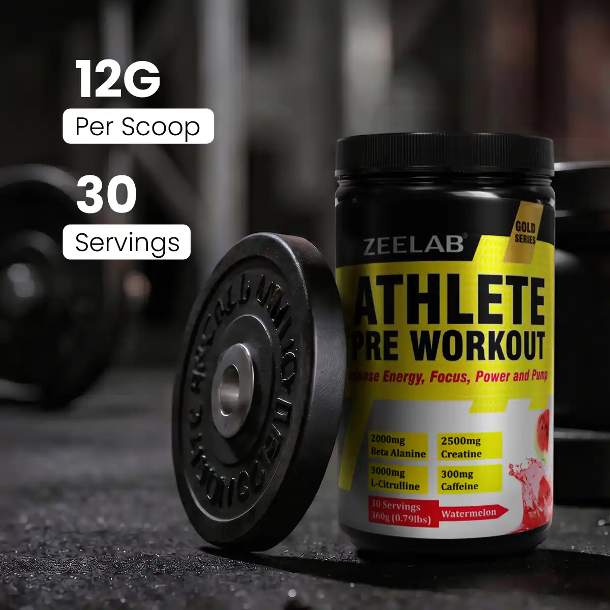 Zeelab Athlete Pre Workout - Watermelon Flavour | Workout Performance | 360g (30 Servings)