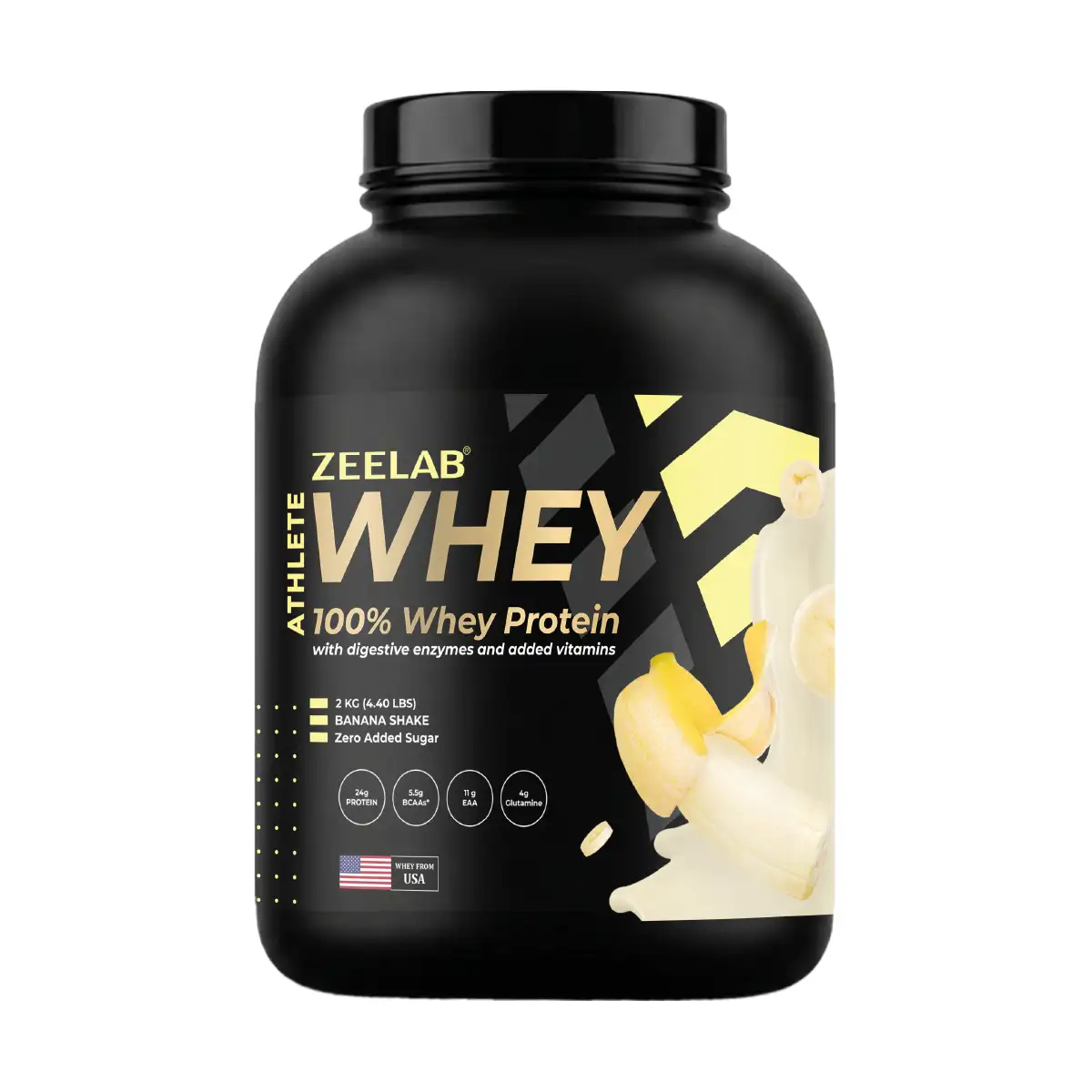 Zeelab Athlete 100% Whey Protein 2 kg (4.4 lb) Banana Shake