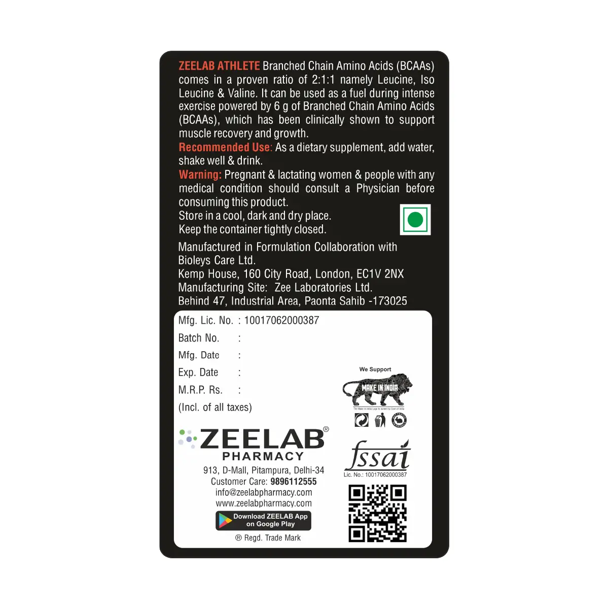 ZEELAB BCAA Cola Flavour - 400gm