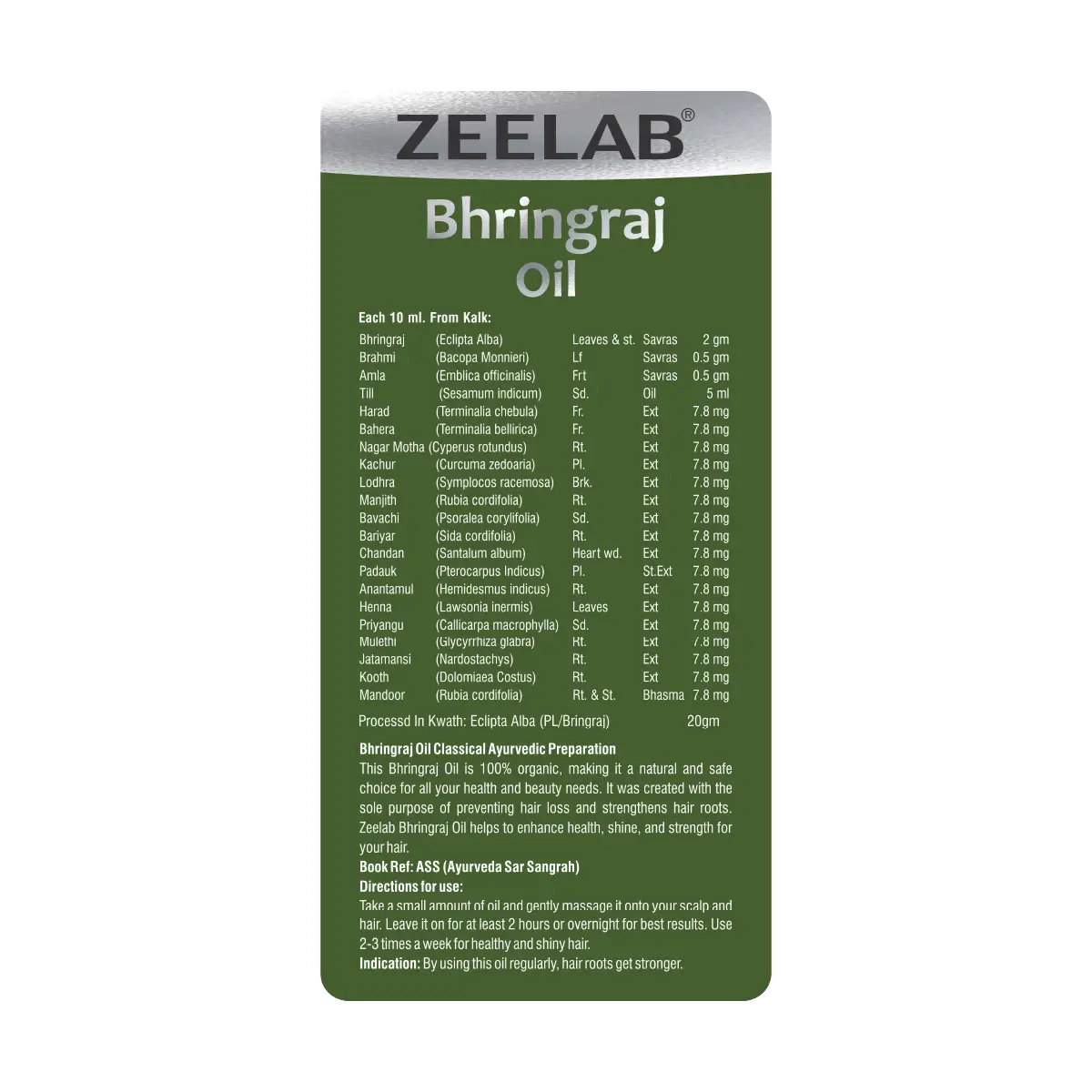 Zeelab Bhringraj Hair Oil | Ayurvedic Hair Oil for Hair Fall Control & Hair Growth