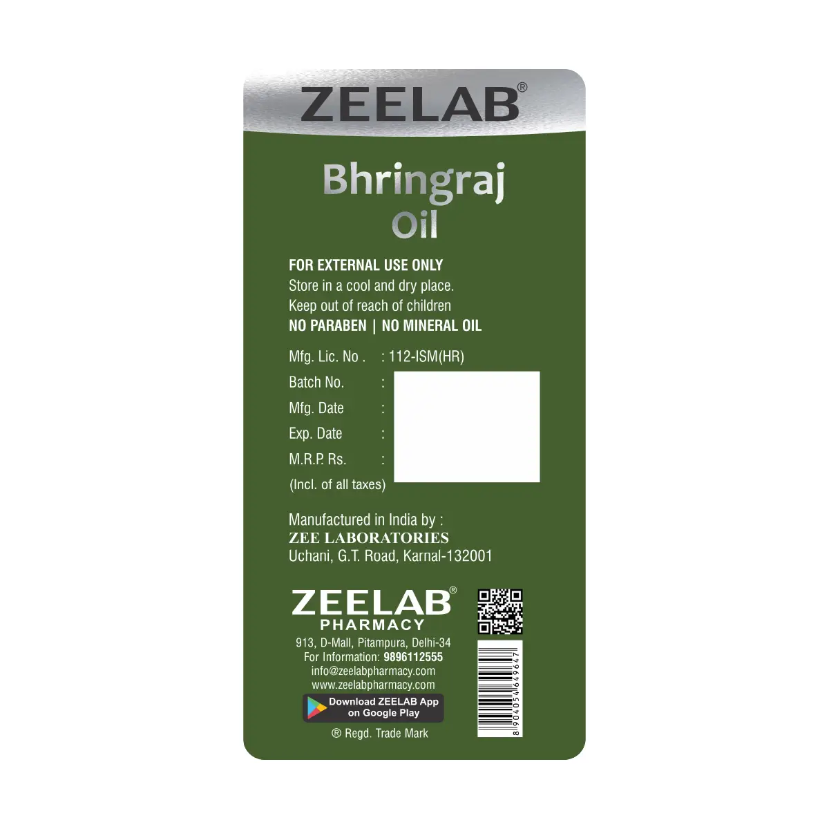Zeelab Bhringraj Hair Oil | Ayurvedic Hair Oil for Hair Fall Control & Hair Growth