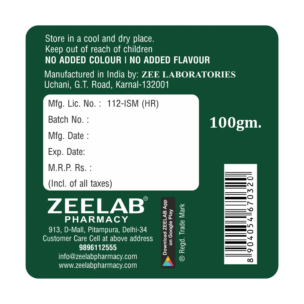 Zeelab Brahmi Churna | Ayurvedic Brain & Memory Wellness Powder