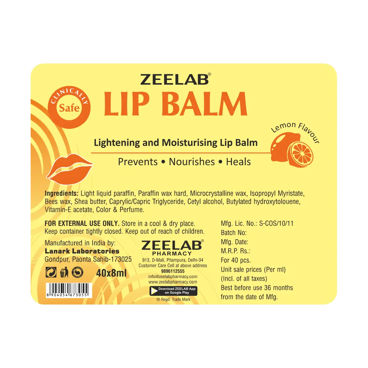 Zeelab Lip Balm - Lemon Flavour