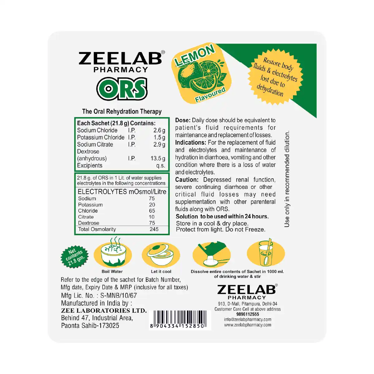 Zeelab ORS Powder Lemon | Dehydration & Electrolyte Balance