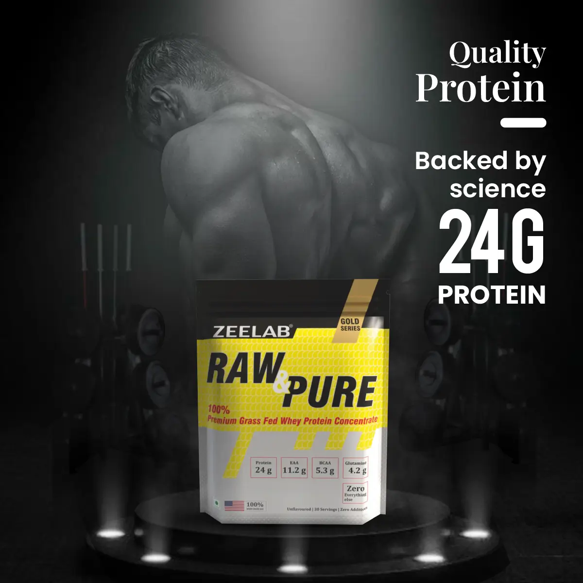 Zeelab Raw and Pure Whey Protein Concentrate 100% | 2lbs (910g) with 30 Servings