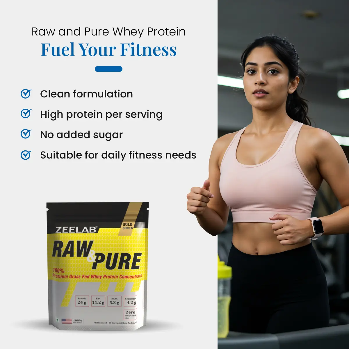 Zeelab Raw and Pure Whey Protein Concentrate 100% | 2lbs (910g) with 30 Servings