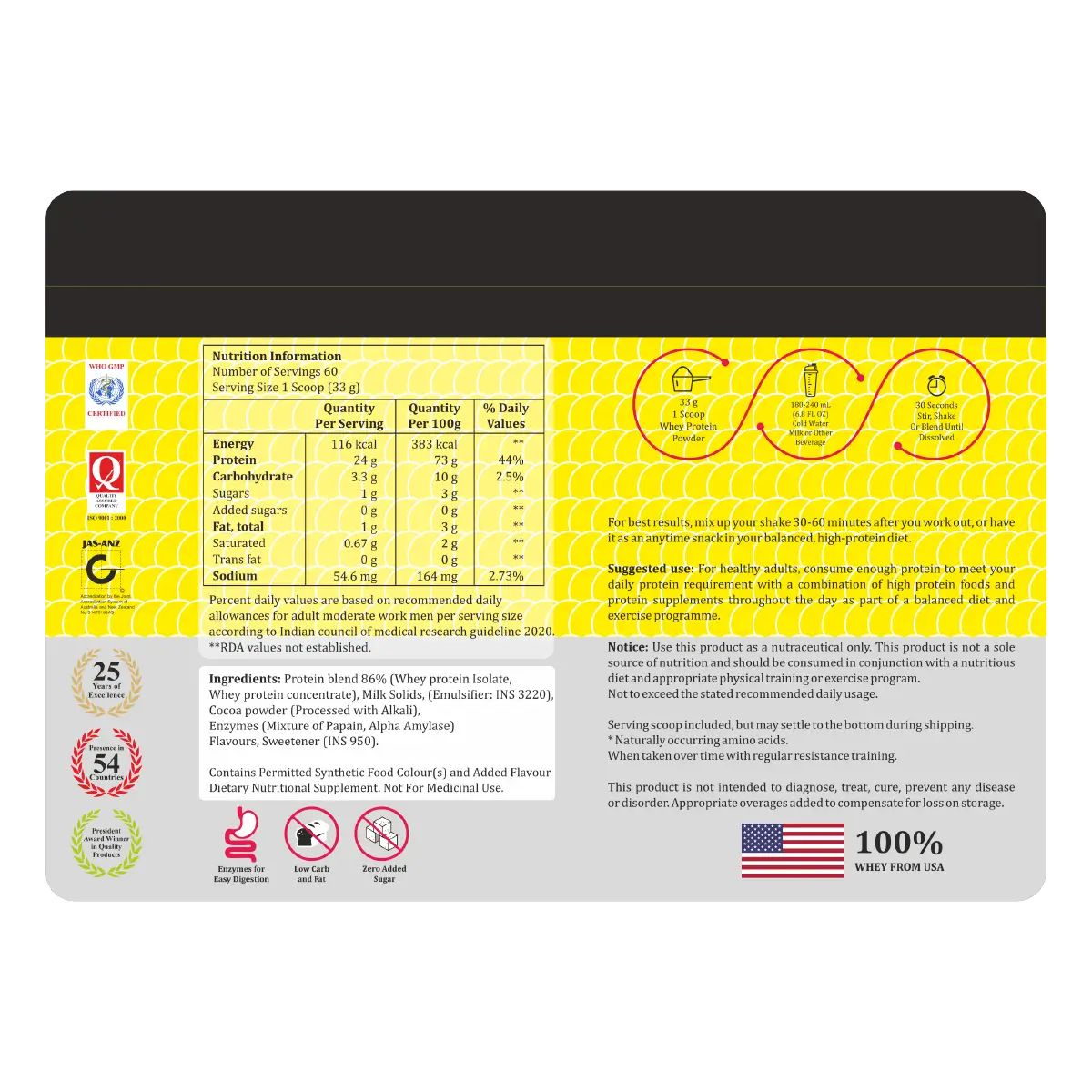 ZEELAB Whey Protein Isolate Powder Rich Chocolate 2kg