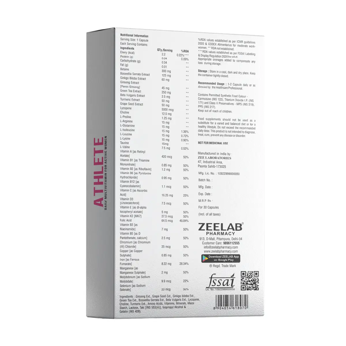 Zeelab Athlete Multivitamin For Women ( 30 Capsules )