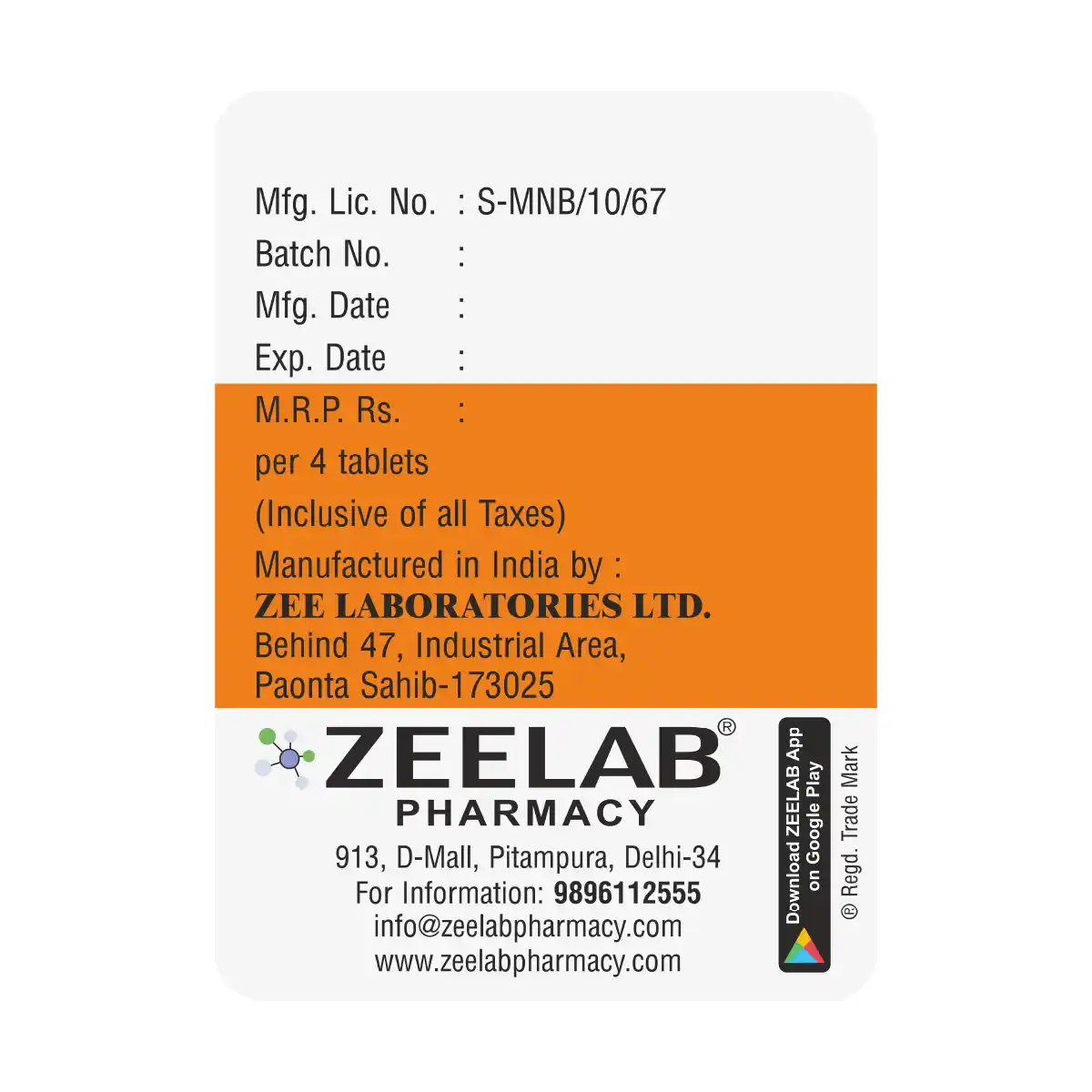 Zeemectin 12 | Ivermectin 12mg Tablet | Strip of 4 Tablets