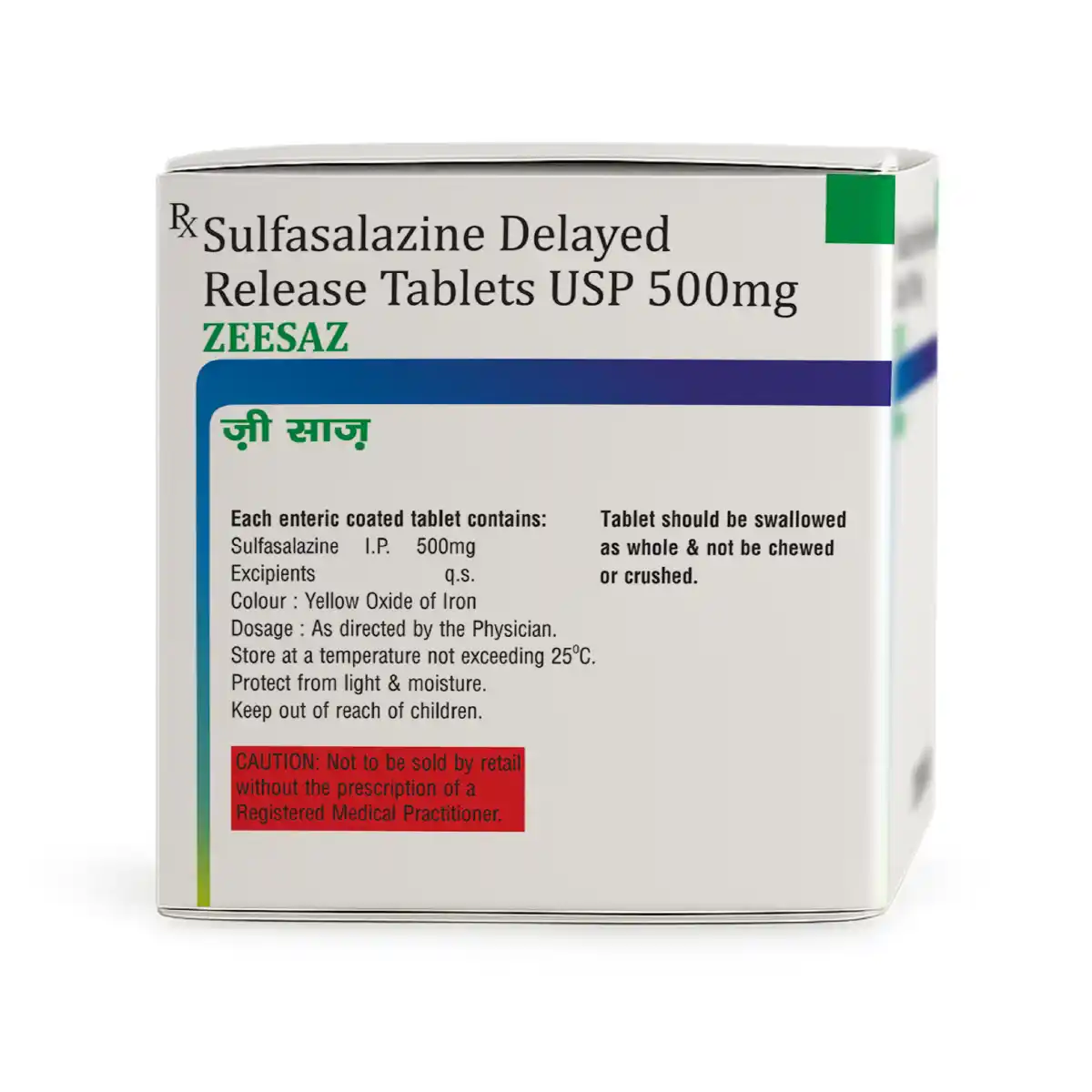 Zeesaz 500 DR | Sulfasalazine 500mg Delayed Release Tablet | Strip of 15 Tablets