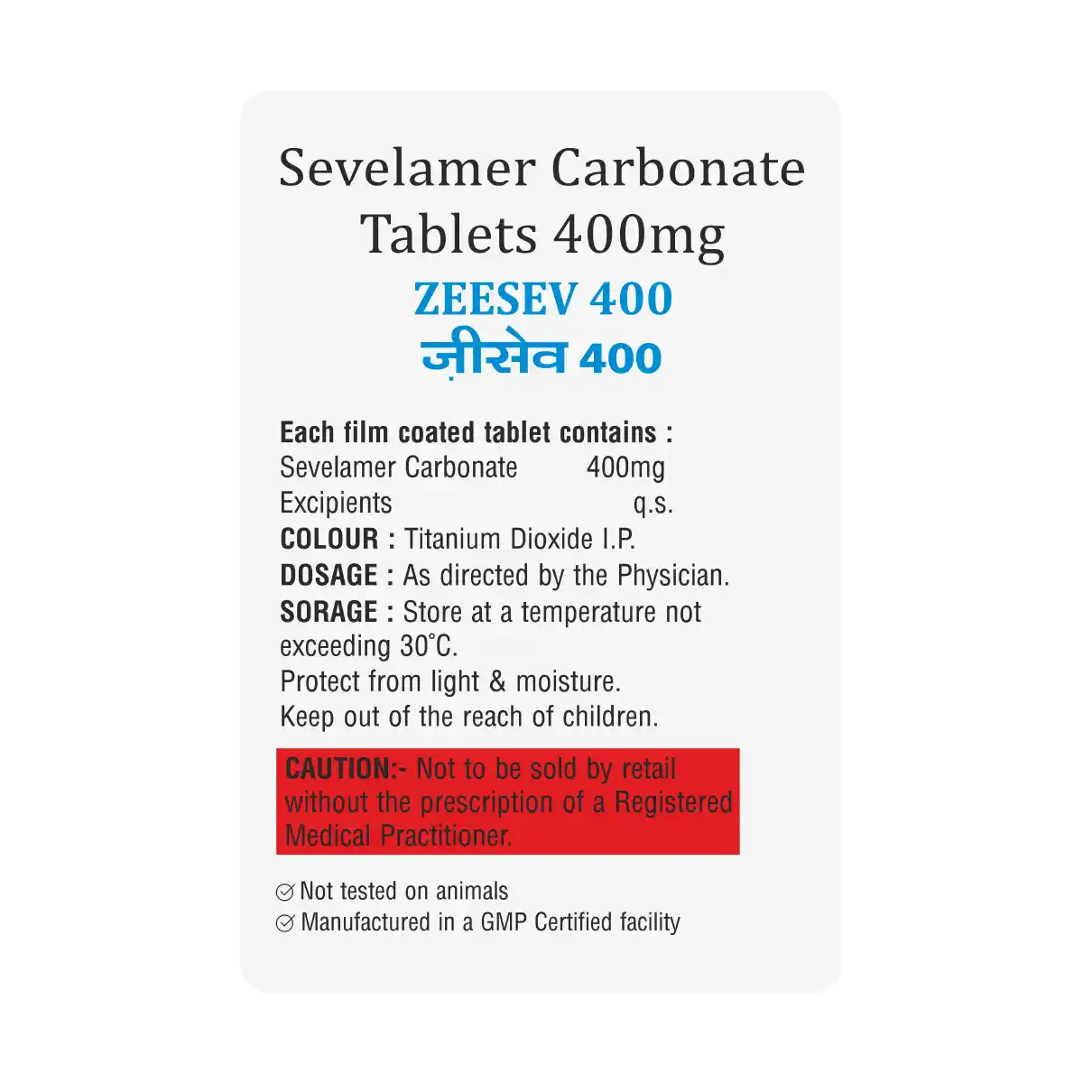 Zeesev 400 | Sevelamer Carbonate 400mg Tablet | Strip of 10 Tablets