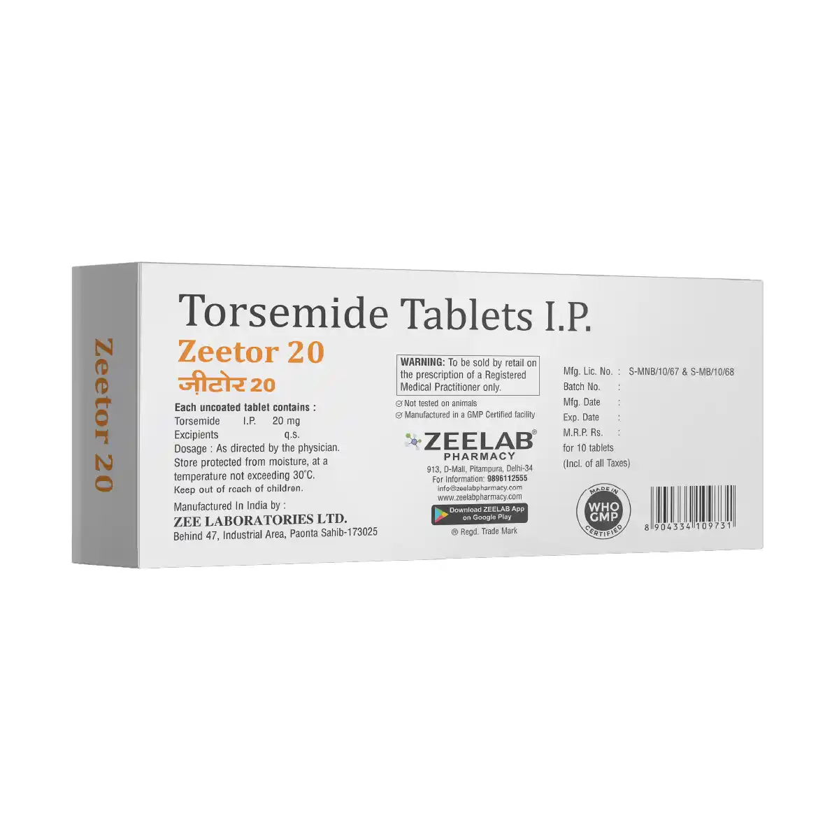 Zeetor 20 | Torsemide 20mg Tablet | Strip of 10 Tablets