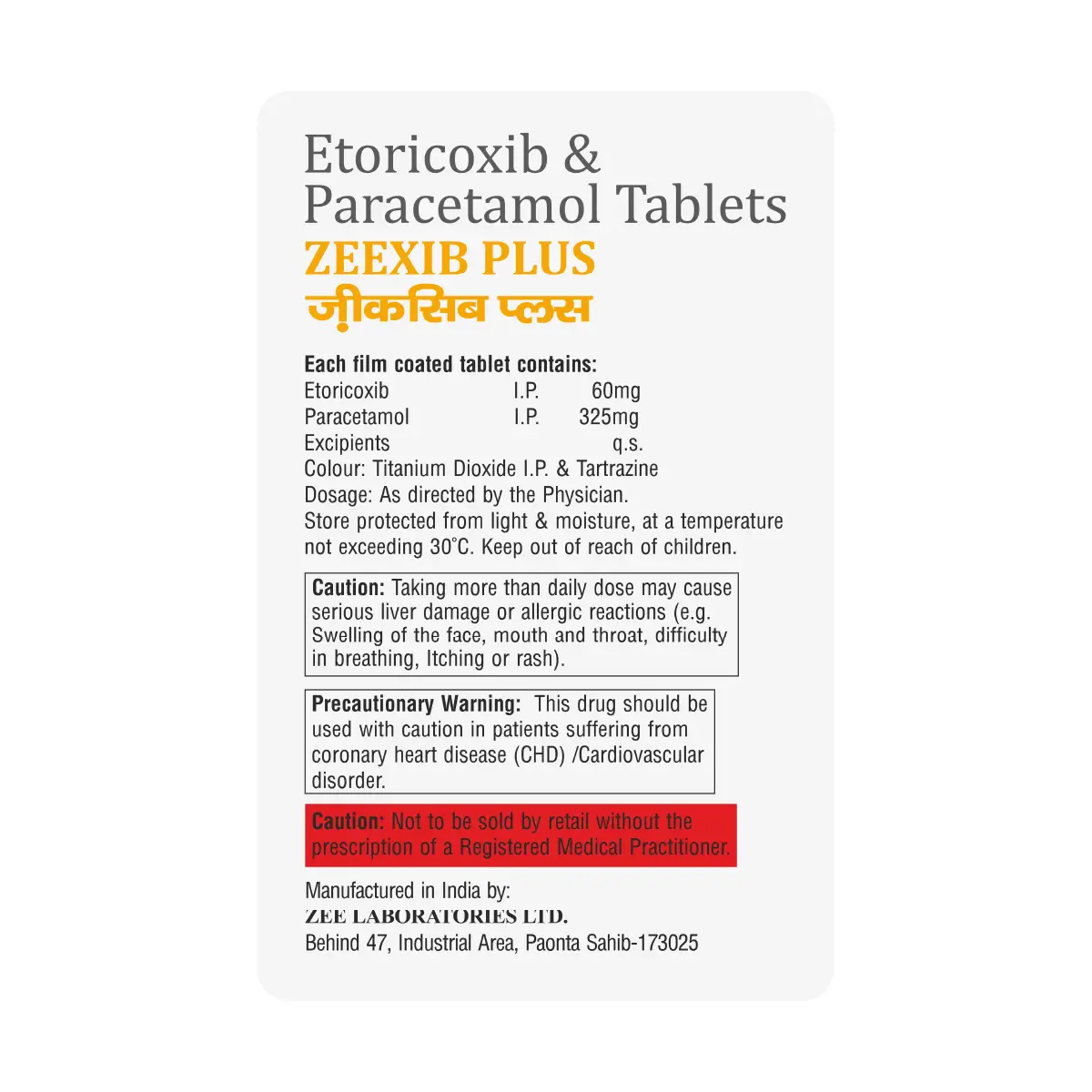 Zeexib Plus | Etoricoxib 60mg + Paracetamol 325mg Tablet | Strip of 10 Tablets
