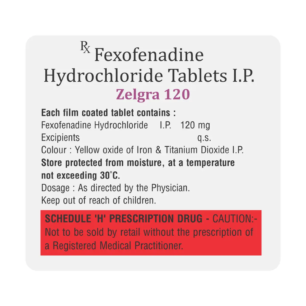 Zelgra 120 | Fexofenadine 120mg Anti-Allergy Tablet | Strip of 10 Tablets