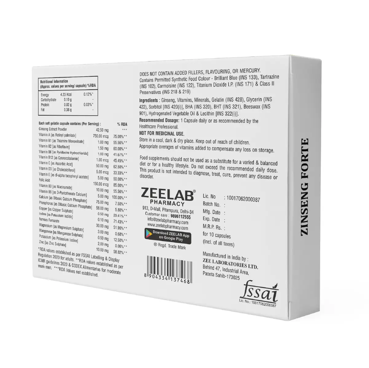 Zinseng Forte Capsule | Ginseng with Multivitamins | Supports Stamina, Immunity & Vitality